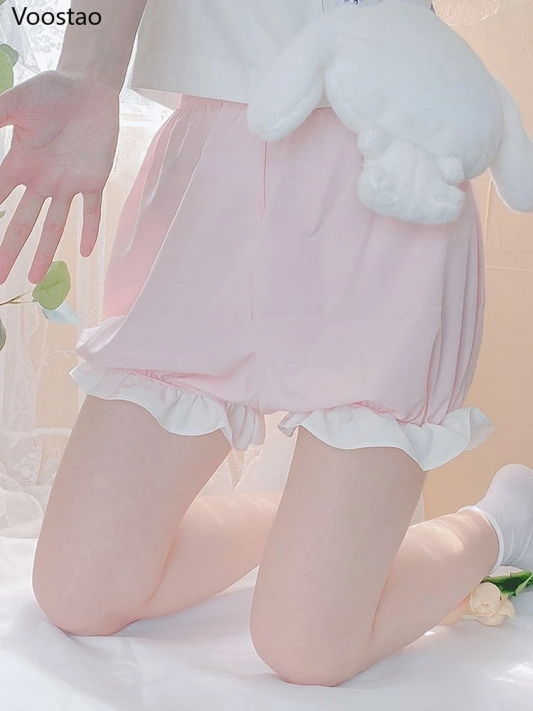 Sweet Chic Lolita Safety Shorts Japanese Women Gothic Lace Ruffles Stretchy Underpants Cute Short Pants Girly Kawaii JK Bloomers