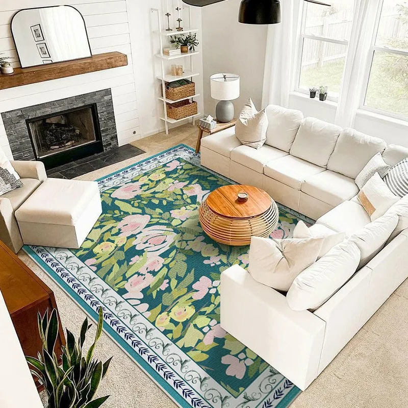 French Living Room Carpet Pastoral Style Floral Print Bedroom Bedside Plush Rug Large Area Stylish Coffee Table Floor Mats Ковер