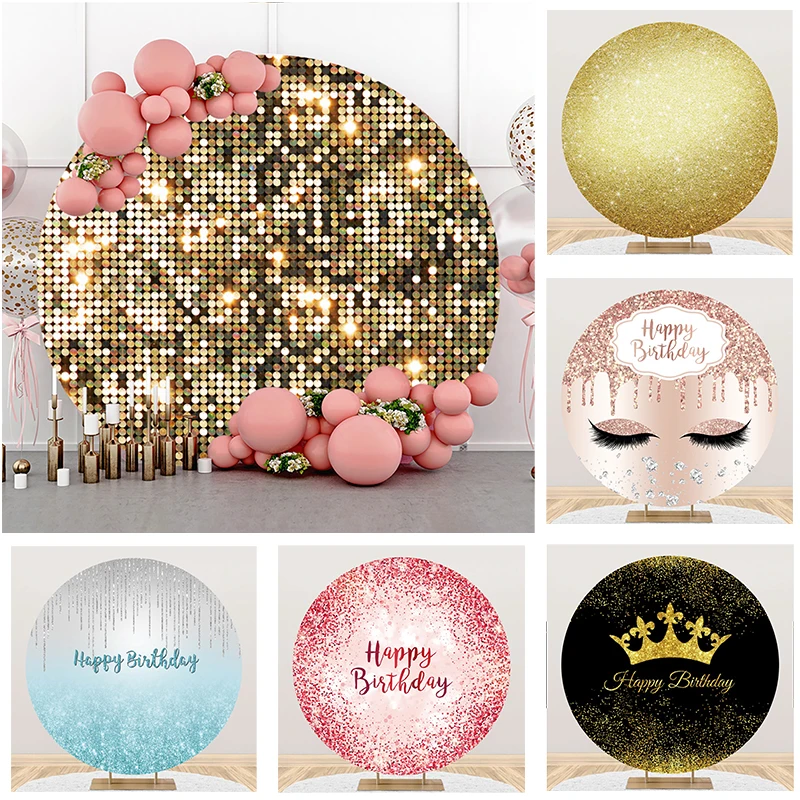 

Pink Gold Silver Glitter Sequin Round Backdrop Birthday Baby Shower Wedding Party Decor Circle Photography Background Props