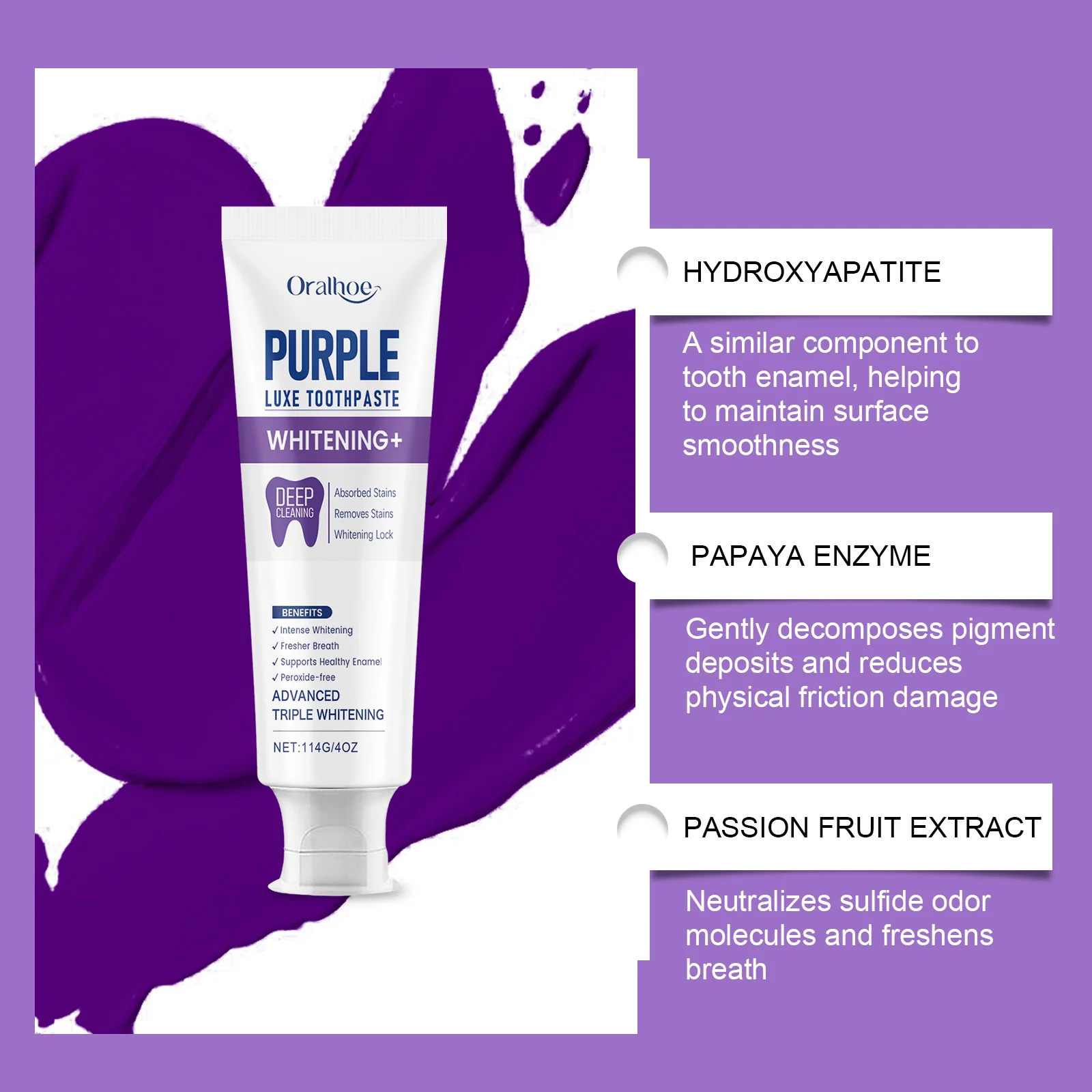 Hydroxyapatite Mint Toothpaste Daily Gentle Care Purple Toothpaste Physical Color Adjustment Fresh And Clean Yellow Teeth 114g