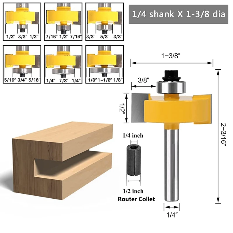 1/4 Inch Shank Rabbet Router Bit With Bearings,Router Bit Set For Multiple Depths 1/8, 1/4, 5/16, 3/8, 7/16, 1/2 Inch wood pellet making machine Woodworking Machinery