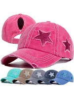 2024 New High Ponytail Baseball Cap for Women Snapback Hat Bone Hip Hop Adjustable Distressed Star Dad Hats Casquettes Femmes 1