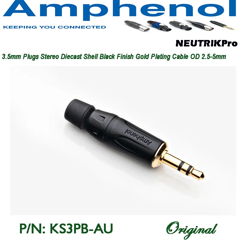 Amphenol Audio KS3PB-AU 3.5mm Plugs black Finish Stereo gold Plated Contacts Diecast Shell Standard Plating