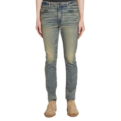 Men's Vintage Yellow Blue Skinny Stretch High Street Jeans