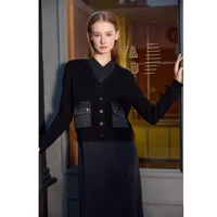 AP femmes 2026 automne et hiver Denim col en v robe tricot Cardigan col montant Modal chemise 3