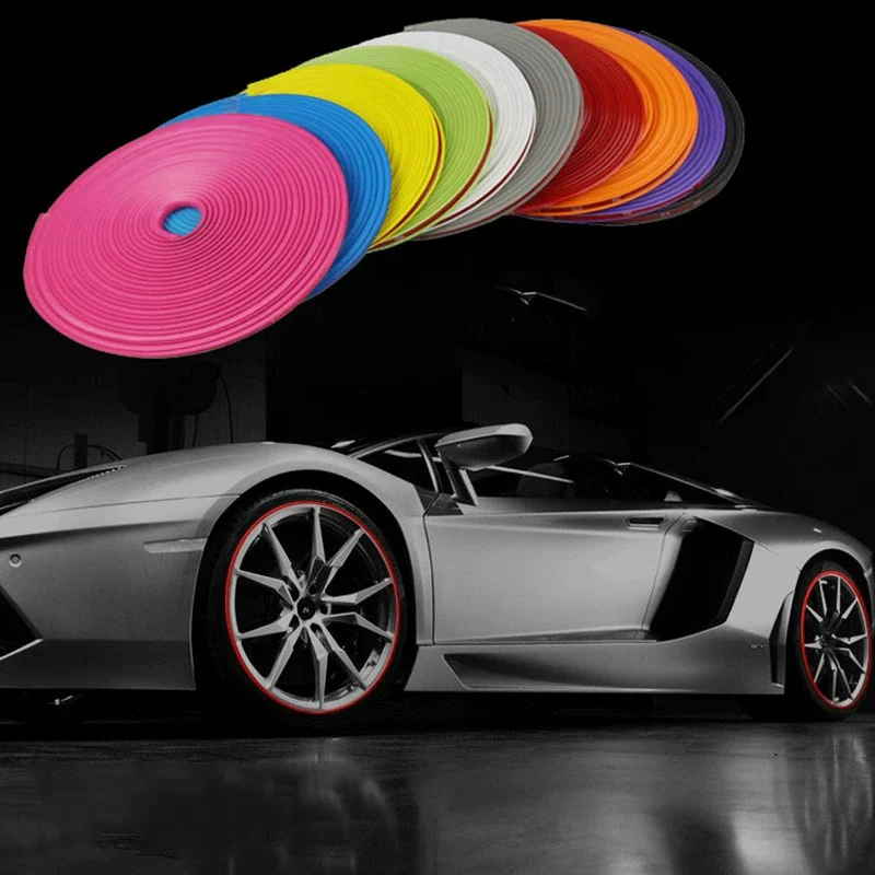Car Bumper Strip 8 Meters Red Wheel Hub Ring Moulding Trim Edge Protective Car Styling Exterior Accessories