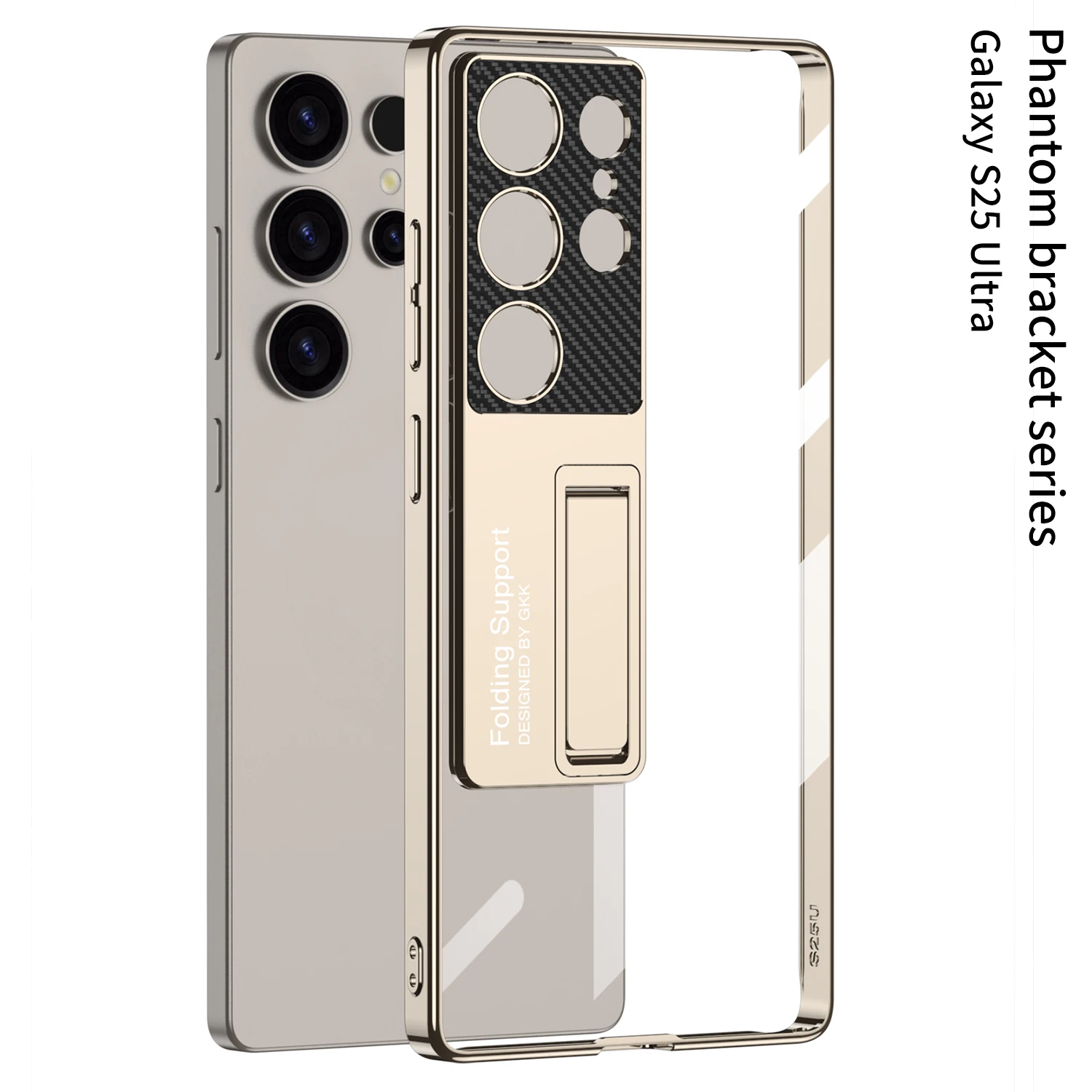 For Samsung Galaxy S25 Ultra Luxury Plating Holder Case Transparent Camera Protective Hard Stand Cover for Galaxy S25Ultra Case 6