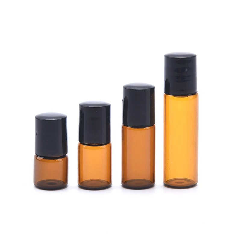 앰버 얇은 유리 롤 병 에센셜 오일 유리 빈티지 향수병 크리스탈, 10 개/팩 1ml 2ml 3ml 5ml