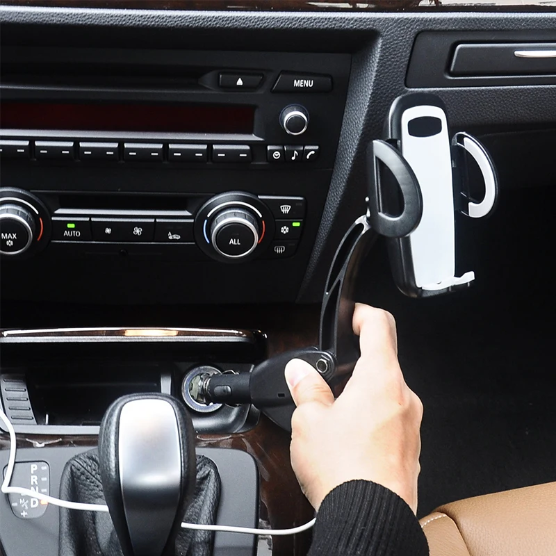 

Black Car Dual USBCharger Holder Clamp Arm 50-95mm Size Cigarette