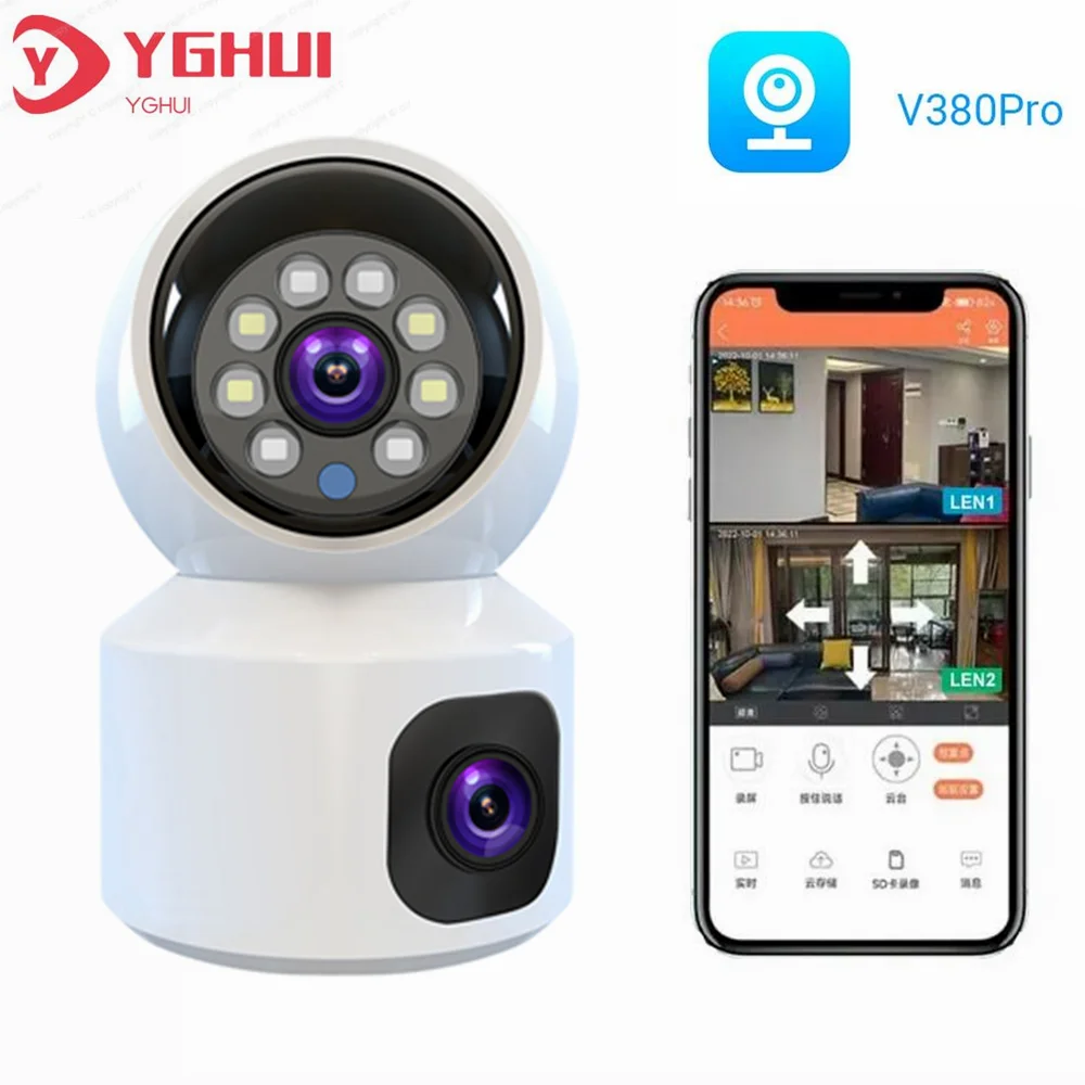 4Mp V380 Pro Dual Lens Wifi Camera Indoor Smart Home Auto Tracking Wireless Security Mini Camera Visione Notturna A Colori