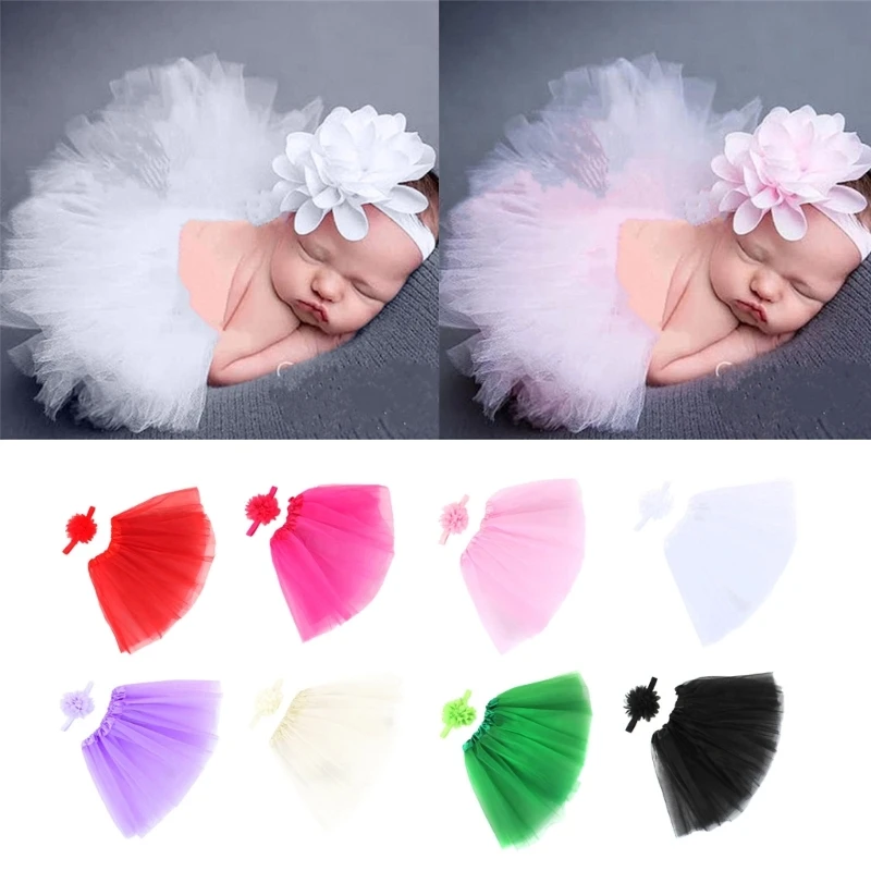 Infant Photograph Outfit Headband & Tulle Tutu Skirt Photo Studio Props Universal Baby Cosplay Costume Dress Shower Gift