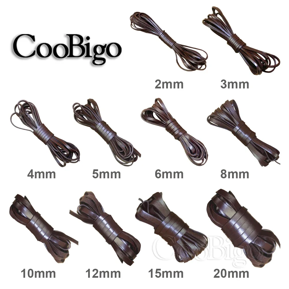 2 Meters Genuine Cow Leather Rope Flat Strand Cord for Jewelry Making Necklace Bracelet Leathercraft Decor Supply Vintage 2-20mm
