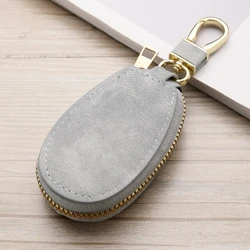 Premium Leather Keychain Mini Coin Purse and Card Holder with Dual Keyrings and Zipper Closure (06)