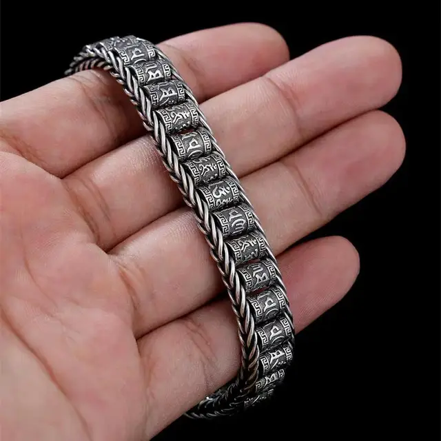 Real 925 Sterling Silver Roller Bracelet Men Six True Words 