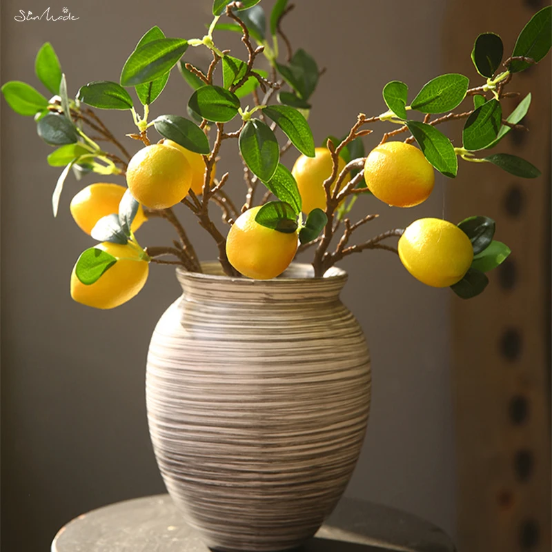 SunMade Lemon Fruit Branch with Green Leaves Artificial Flowers Photography Props