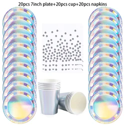 Iridescent Party Tableware Set - Elegant Disposable Plates, Cups, Napkins, and Tablecloth for Celebrations and Events (60pcs tableware)
