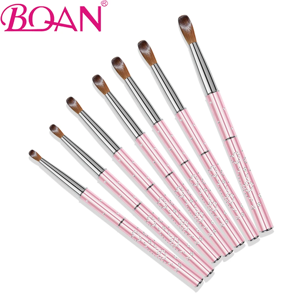 BQAN Size#2-8 Kolinsky Nail Brush Kolinsky Sable Acrylic Nail Brush Crimped With Cap Pink Handle Manicure Sculpting Nails Tool 5