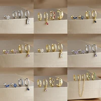 4pcs 18K Gold Plated Dainty Cubic Zirconia Ear Stud Huugie Hoop Earring Stainless Steel Stackable Set For Women Piercing Jewelry 1