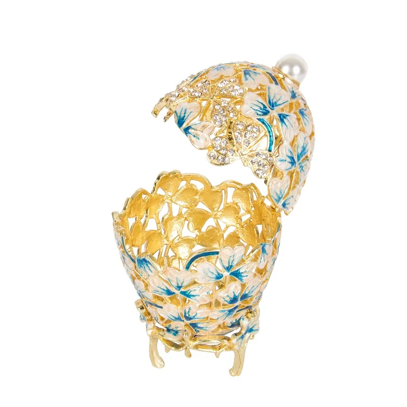 QIFU Beautiful Hollow White Leaf Faberge Egg Jewelry Trinket Box Crafts Decor