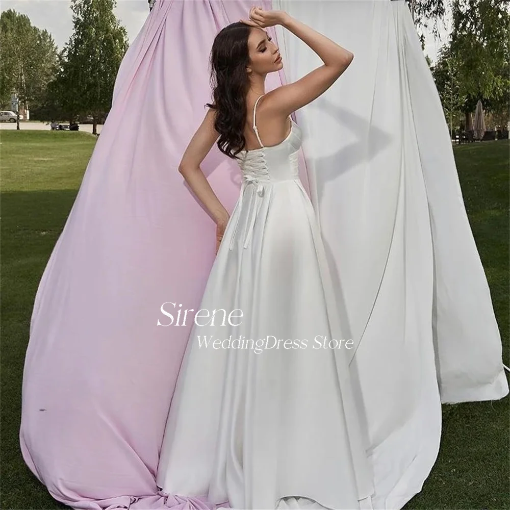 Sirene Elegant Detachable 3D flowers High Split Stain Wedding Dresses A-Line Sweetheart Spaghetti Straps Sleeveless Bridal Gowns