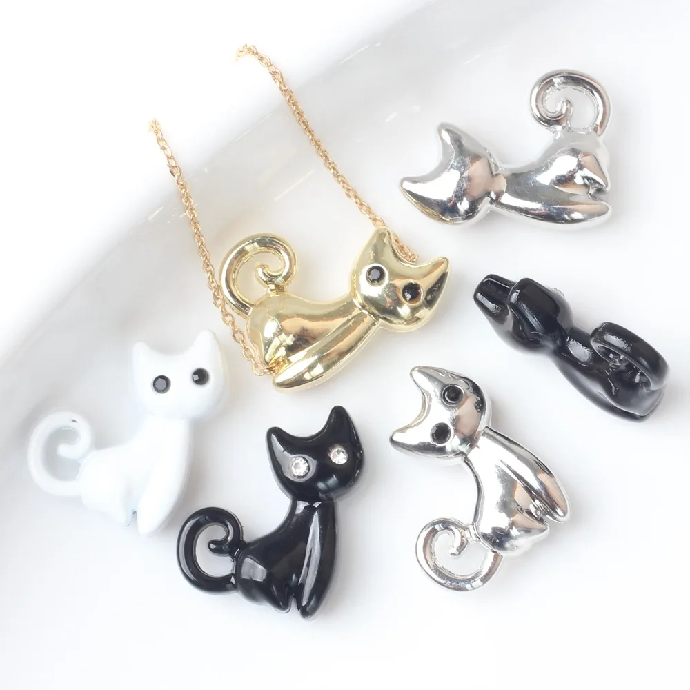 

10 Pieces/Bag Simplicity Alloy Inlaid Diamond Cute Kitten Small Pendant DIY Bracelet Necklace Accessories