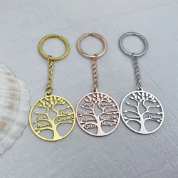 Tree of Life Pendant Keychain with 1-9 Names Stainless Steel Custom Women Jewelry Key Rings Personalized Boyfriend Gifts Llavero