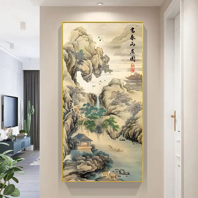 Dwelling in Fuchun Mountains version verticale, kit de broderie au point de croix imprimé sur toile 11CT, ensemble de couture au point de croix 2