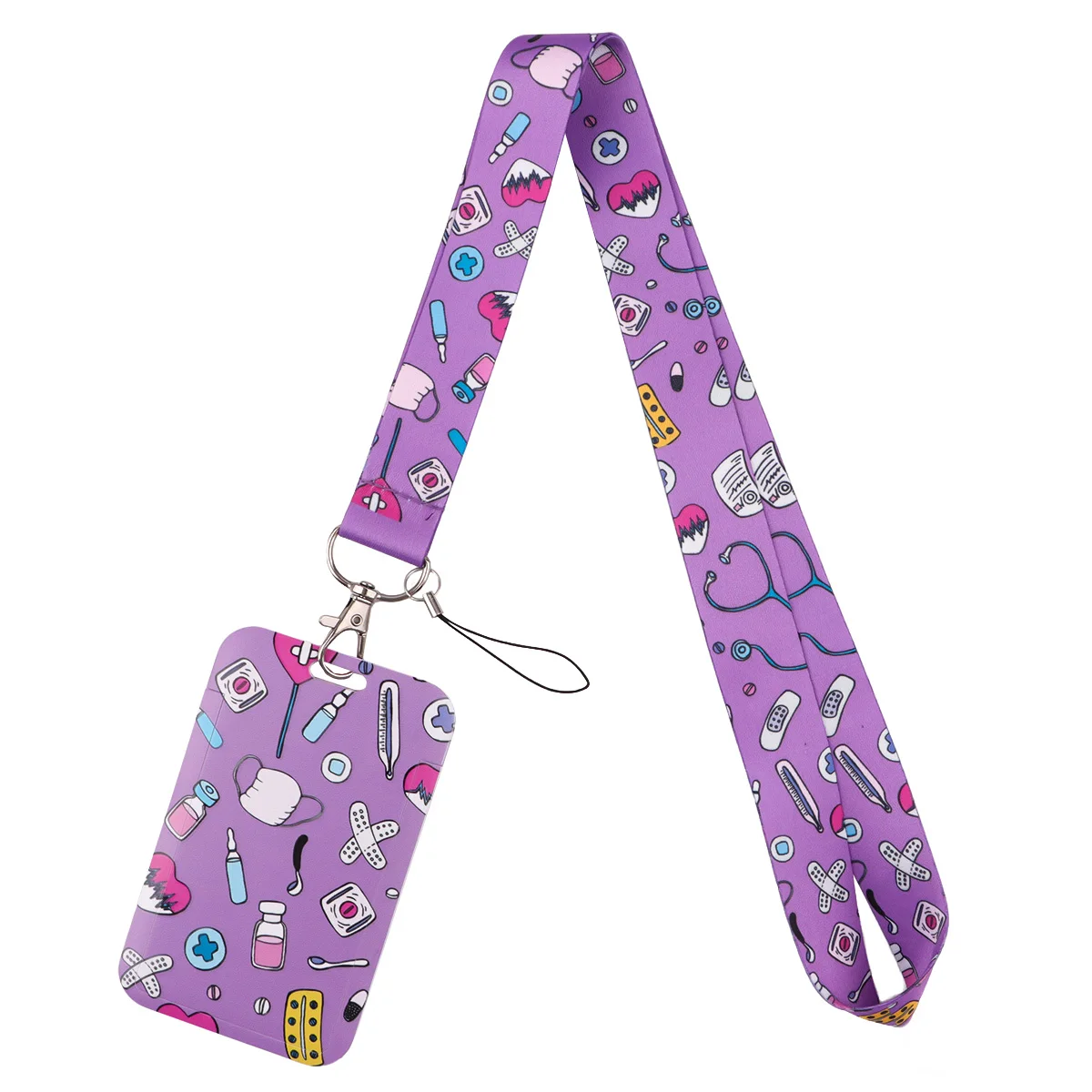 Floral Cartoon Cat Lanyard with ID Card Holder - Stylish Neck Strap