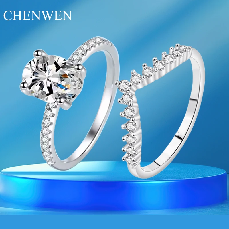 CHENWEN 1-3CTTW Full Moissanite Wedding Rings for Women Sets Couple Rings 100% 925 Sterling Silver Top Quality Jewelry GRA 3