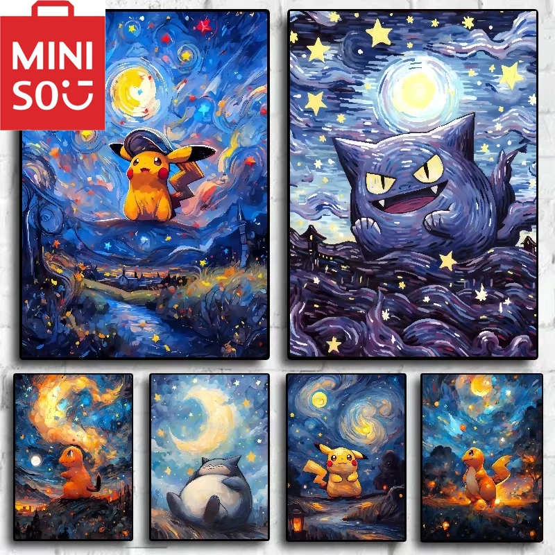 MINISO Oil Painting By Number Anime PokÃ©mon Pikachu Phantom Home Decoration Painting Wall Bedroom Room Decor Gift Frameelss