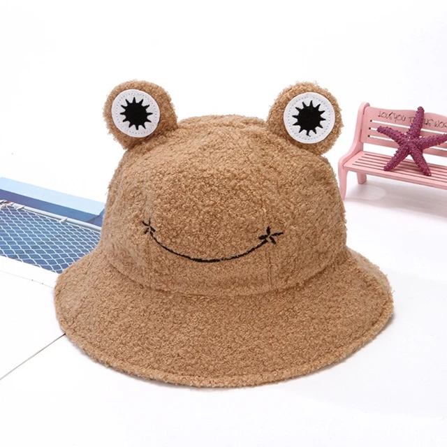 Women Winter Plush Bucket Hats Cartoon for Frog Design Warm Hat