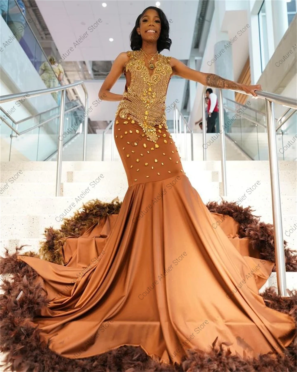 halter bridal dress Neckline Beaded High Neck Satin with Open Back BAZINRICHE Fashion African Clothes Color:Cali W-AllYear It is complete with