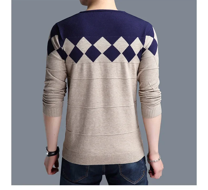 Description Picture 6 of itemKorean Fashion New Men Sweater Casual Cashmere Wool Men's Sweater Autumn Slim Fit Pullovers Men Argyle Pull Men's Sweaters