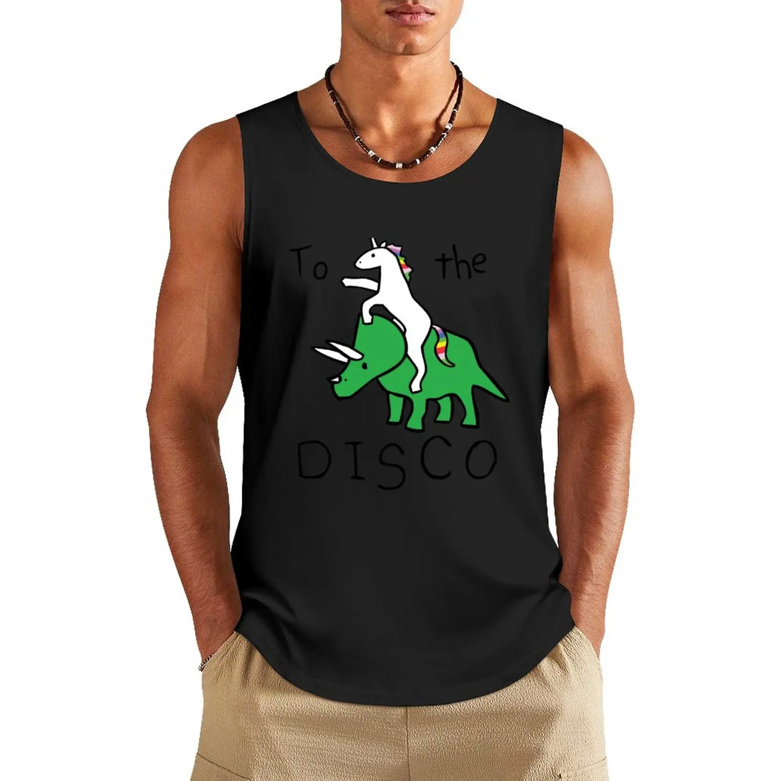 To The Disco (Unicorn Riding Triceratops) Tank Top sports suits Muscle fit Men's clothes luxury style gym clothes for man