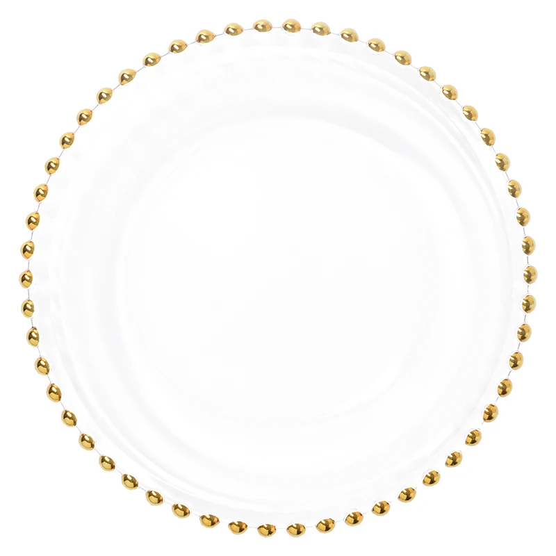 Nordic Gold Bead Glass Charger Plate for Dinner Decorative Salad Fruit Service Plate fruit plate plastic dinner plates For Wedding Party