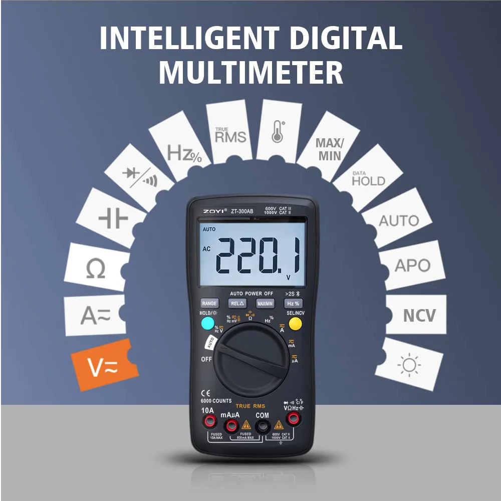 ZOYI Bluetooth APP Intelligent ZT-300AB intelligent digital high-precision multimeter anti-burn curve data monitoring intelligen digital multimeter