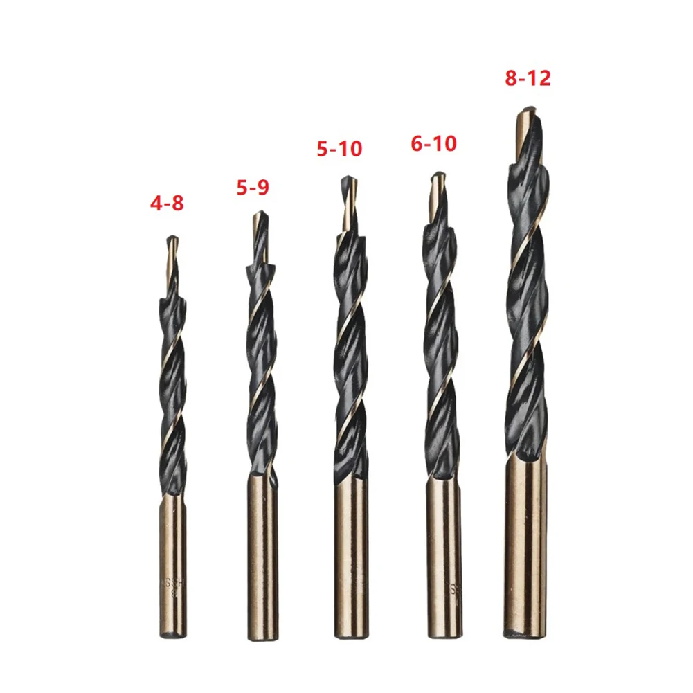 1pc HSS Cobalt Coated Twist Step Drill Bits 8-4/9-5/10-5/10-6/12-8mm Woodworking Tool For Manual Pocket Hole Jig