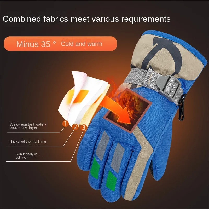 Kids Ski Snow Gloves Waterproof Warm Winter 4-15 Years Old Ski Gloves kids gloves