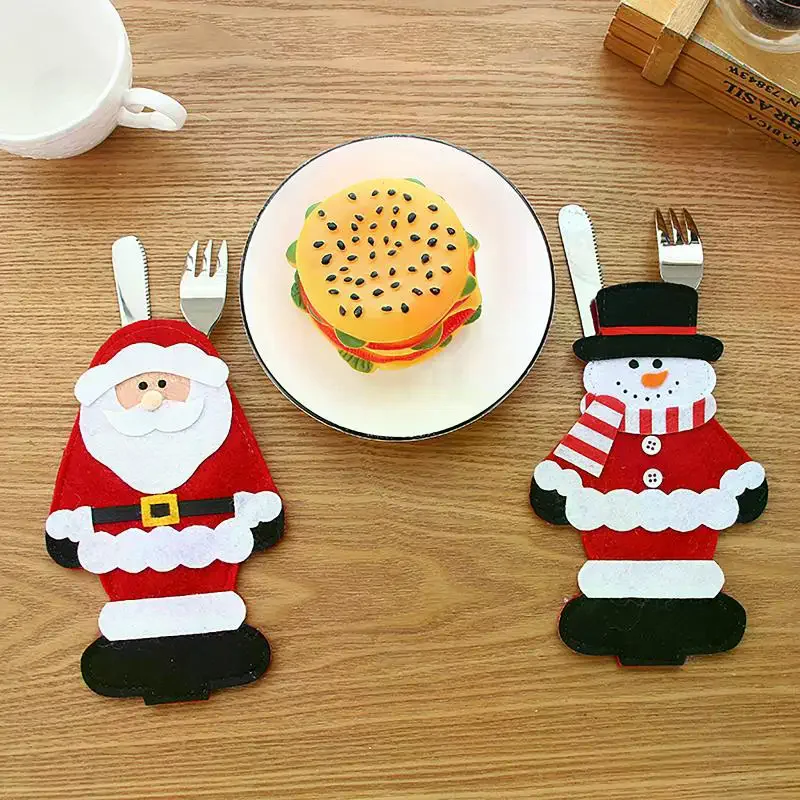 4Pcs Christmas Cutlery Holder Knife Fork Pocket Bags Santa Claus Home Dinner Ornament Decor Xmas Tableware Cover Set
