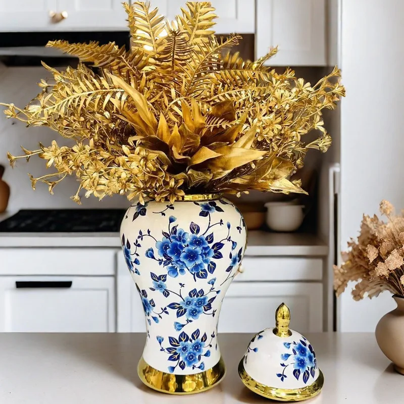 European style electroplated golden ceramic vase model room, hotel living room, light luxury handicraft decoration 2