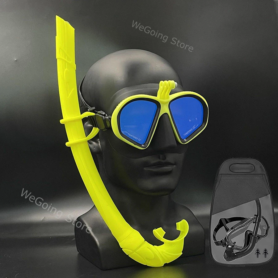 

Top Quality Deep Freediving Mask Camera Mount Diving Glasses Outdoor Mirrored Lens Scuba Goggles With Black Carry Bag Packaging