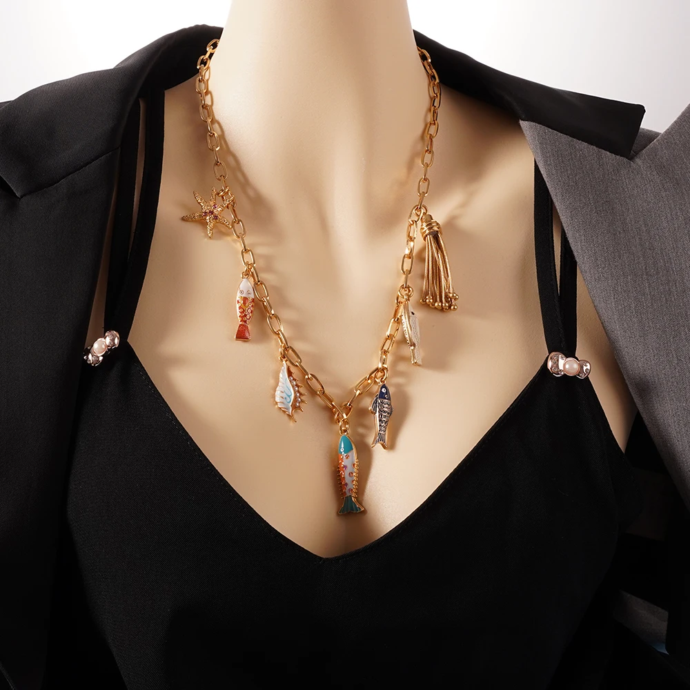 

Bohemian Colorful Romantic Fish Necklace For Woman Stainless Accessories Mermaid Pendant Jewelry Trend 2024