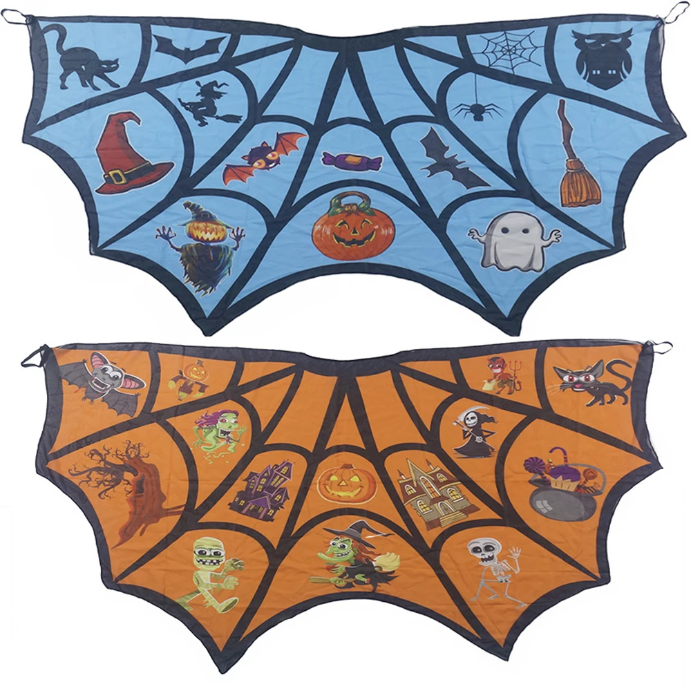 

2022 Halloween Spider Web Cloak Pumpkin Bat Vampire Witch Skeleton Pattern Cape Cosplay Carnival Party Costume Props