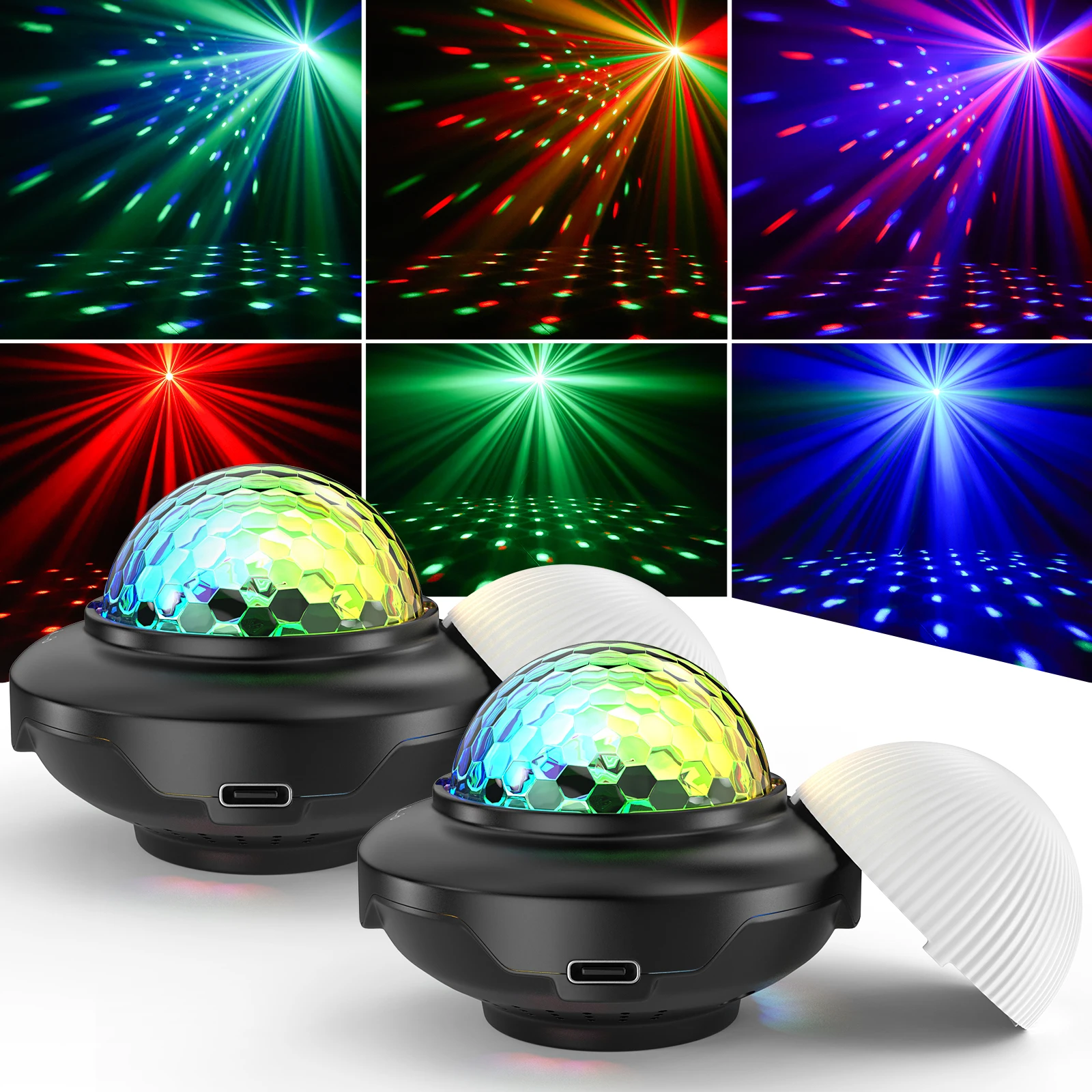 U'King 2PCS USB Mini Voice-Activated Magic Ball Light LED Disco Ball Light DJ Atmosphere Light Remote Control Strobe Night Light