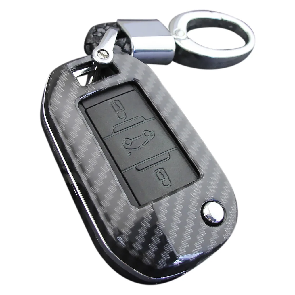 

Carbon Fiber Car Key Cover Case Chain Folding Cover Buckle Car Accessories for Peugeot 4008 5008 Citroen C5 Picasso