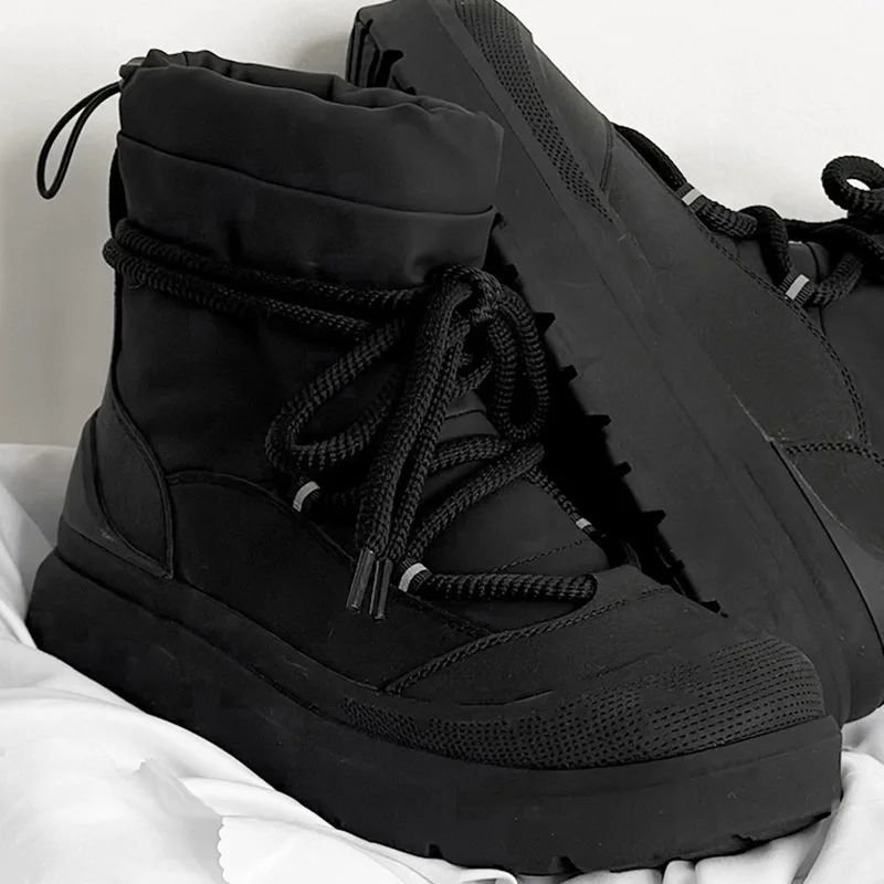 Winter Concise Solid Men's Plush High Top Thick Soled Snow Boots Fashion Versatile Warm Soft Comfortable Hairy Cotton Boots