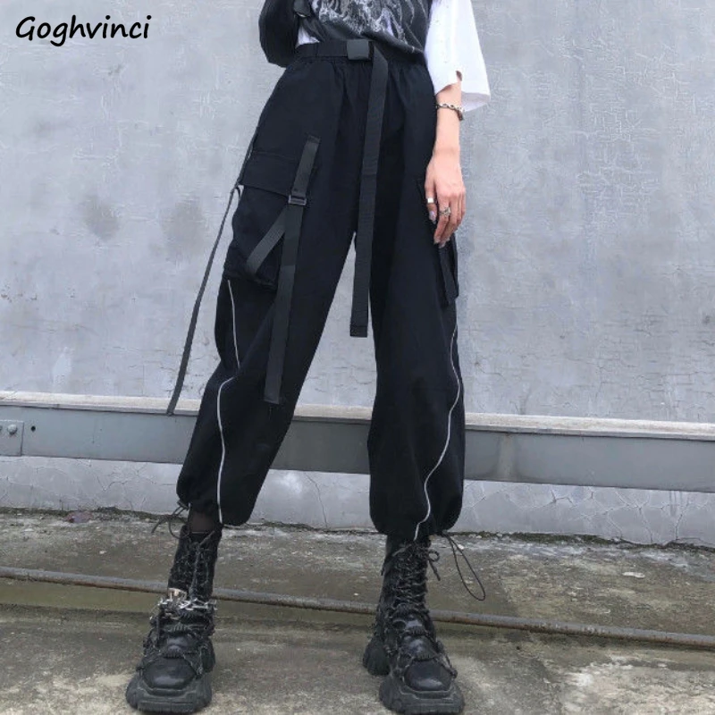 

Casual Pants Women Newly Trendy Pocket Ulzzang Cargo Trousers Long Solid Simple Street Hip Hop Chic Autumn Loose Elastic Waist