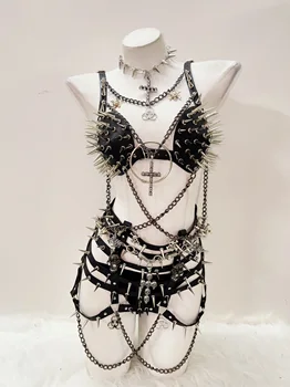 Spikey Bra with Harness Skirt and Underwear 2