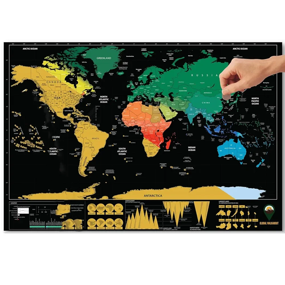 Topmarkering Reizen Kraskaarten Goudfolie Globe Kraskaarten Krasfolie Laag Coating Kaarten Wereldkaart Luxe Reiscadeau