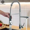 Chrome Brass Kitchen Sink Faucet Pull Down Hot and Cold Water Mixer2 Mode Tap with Dual Spout 360 Rotation Flexible Deck Mounted 1